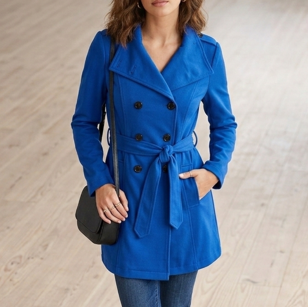 Candie’s Royal Blue Double Breasted Trench Peacoat Jacket Belted  Women's Small